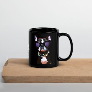 Black French Bulldog With Shades Ayspekt Black Glossy Mug